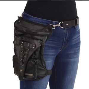 Woman's conceal and carry black leather thigh bag